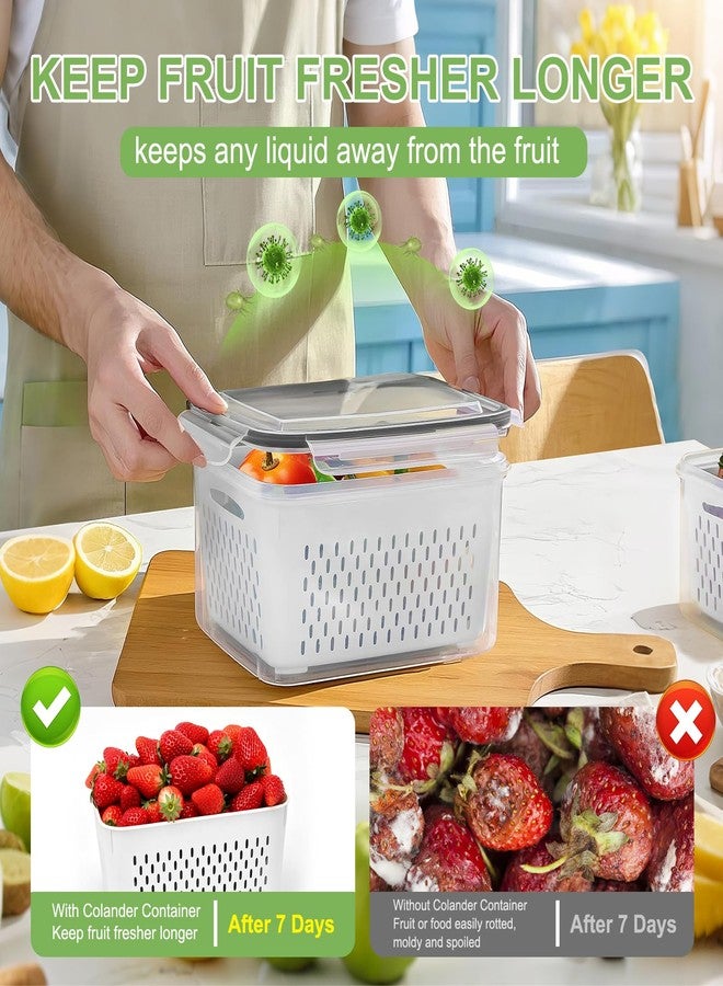 CAPHONT Large Fruit Containers for Fridge, Airtight Food Storage Containers with Removable Colander, Dishwasher and Microwave Safe, Berry Produce Container Keep Fruits, Vegetables, Meat Fresh Longer, 6 Pcs - Image 4